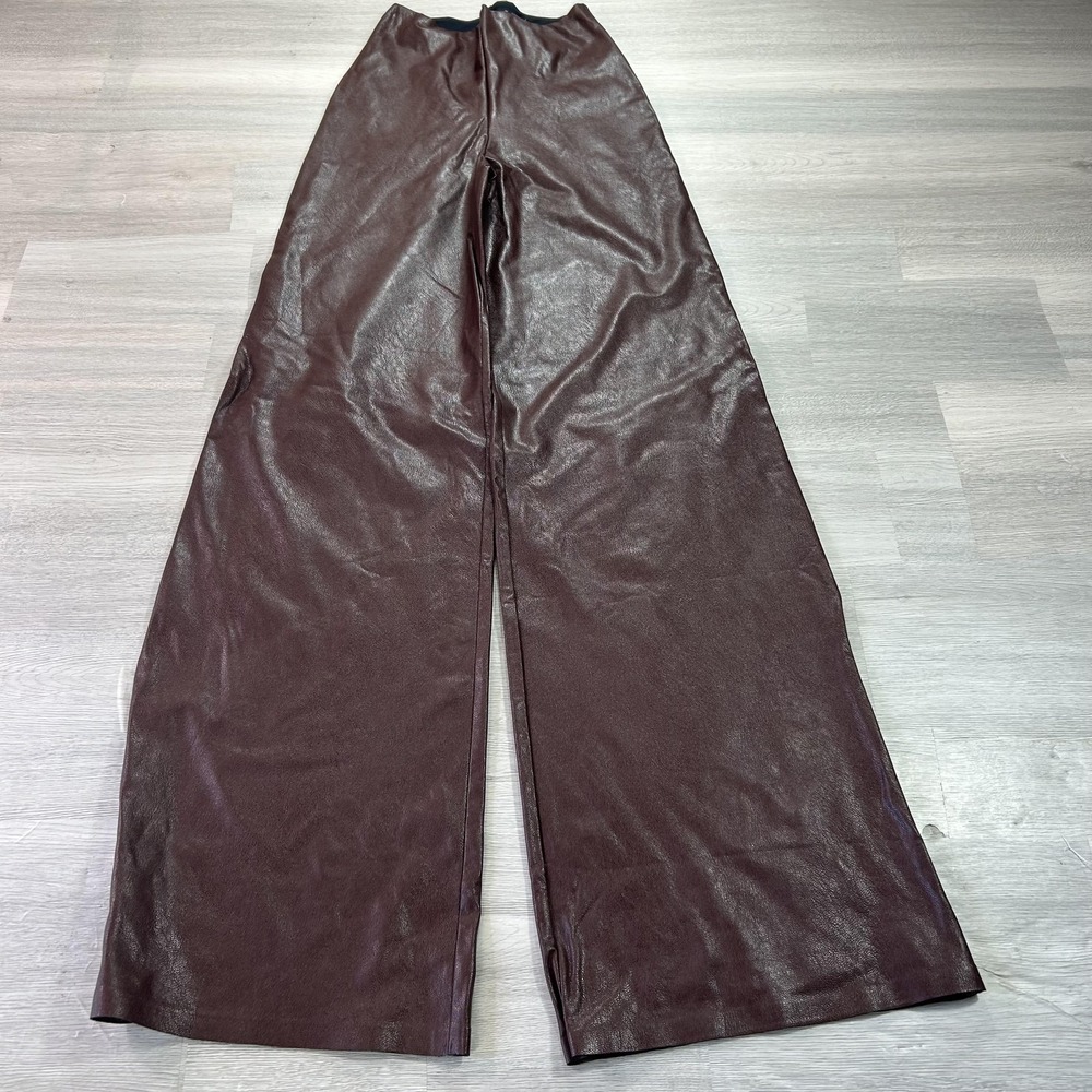 Commando Pants Womens M Brown Faux Leather Wide Leg Pull On Dressy Stretch